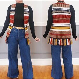 60s/70s Sears Striped Knit Sweater Vest w/ Fringe